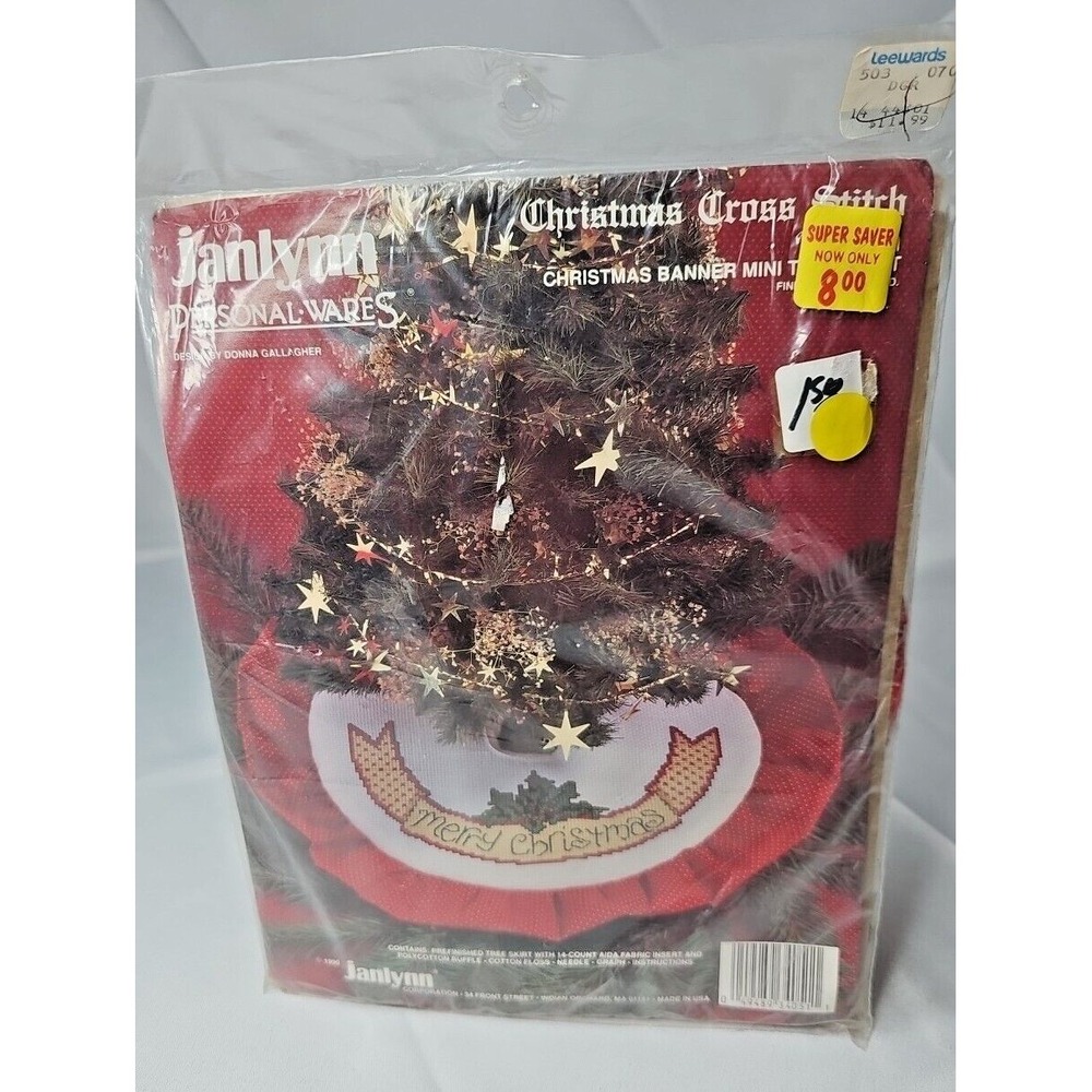 VTG Janlynn Merry Christmas Mini Tree Skirt #34-51 Finished Size 12" NOS 1990